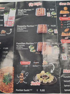 Menu Page 2 of 3 at Oses Çiğ Köfte in Kaiserslautern
