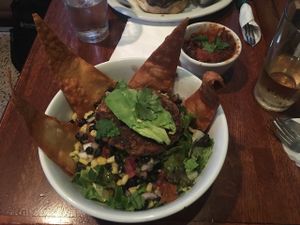 The El Camino salad (sans cheese & sour cream) added a housemade veggie burger on top and had balsamic instead of the southwestern dressing. OHMY so good!  at Green Truck Pub in Savannah