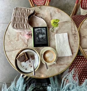 I had a Cappucino L’Amore first (not pictured) and then a Cappuccino Italiano. Vegan Chocolate Peanut Butter Torte, heavenly!  at Cafe Intermezzo in Atlanta