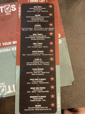 Cocktail list  #Veganuary at Britos in Milan