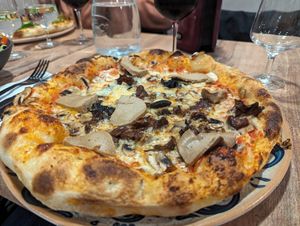 Homemade vegan foie gras & mushrooms pizza at Bella Vita in Strasbourg