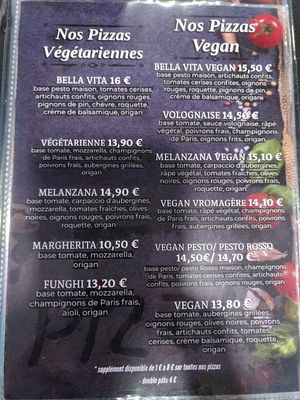Menu at Bella Vita in Strasbourg