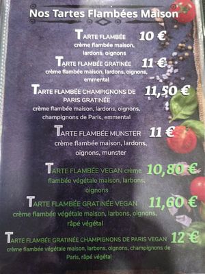 Menu at Bella Vita in Strasbourg
