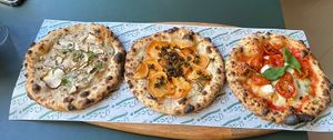3 Mini Pizzas (150 DK) — only the two on the left are vegan  at Pico Pizza - Vesterbro in Copenhagen