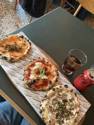 Vegetarian pizzas: Butternut squash, margarita, truffle   at Pico Pizza - Vesterbro in Copenhagen