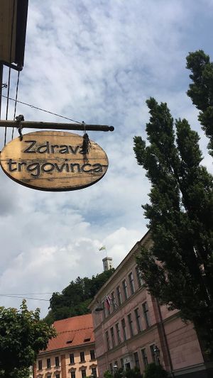 Our location under the castle in old town Ljubljana at Zdrava Trgovinca in Ljubljana