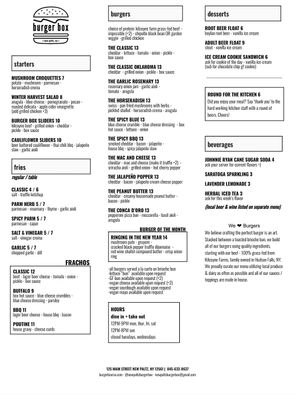 Menu is updated frequently. Check the website for the current menu    at Burger Box in New Paltz