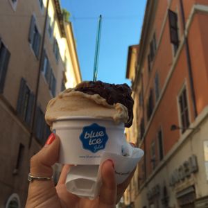 yum! Vegan hazelnut (so good) and chocolate! at Blue Ice Gelaterie in Rome
