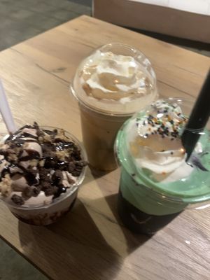 chocolate ice cream, ain’t it sweet shake, and monster mash shake omnomnomnomnom!!!!  at Sweet EMOtion KC in Kansas City