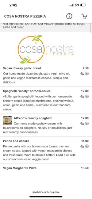 Menu #Veganuary at Cosa Nostra Pizzeria in San Antonio