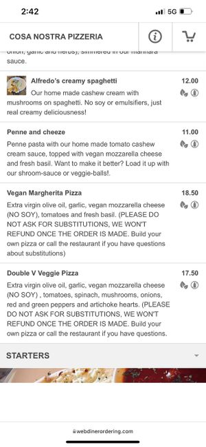 Menu #Veganuary at Cosa Nostra Pizzeria in San Antonio