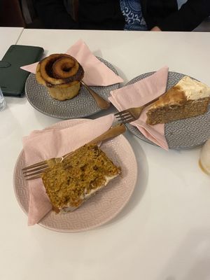 Assortment of baked goods (cinnamon roll, banoffee cake, and one I can’t remember the name of!)   at The Little Gem in Royal Wootton Bassett
