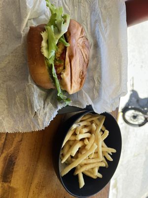 I put the ketchup on the burger by myself.  at Villa Burger in Monteverde