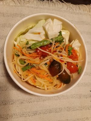 Papaya salad no fish sauce at Kinaly Thai Express in Escondido