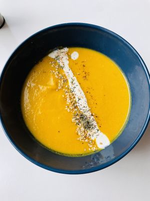 Squash soup with thyme and sesame  at Les Mijoteuses in Dijon