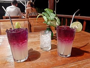 Butterfly pea tea with lime juice at Anchor Point Restaurant in Koh Yao Noi