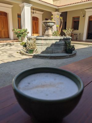 Lovely courtyard at Mejorana Cocina Temporal in Oaxaca