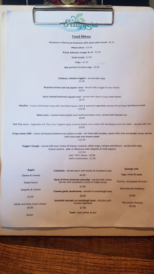 Menu at Huggers in Norwich