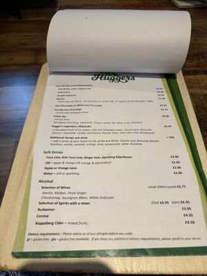 Menu a at Huggers in Norwich
