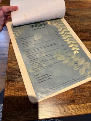 Sunday lunch menu at Huggers in Norwich