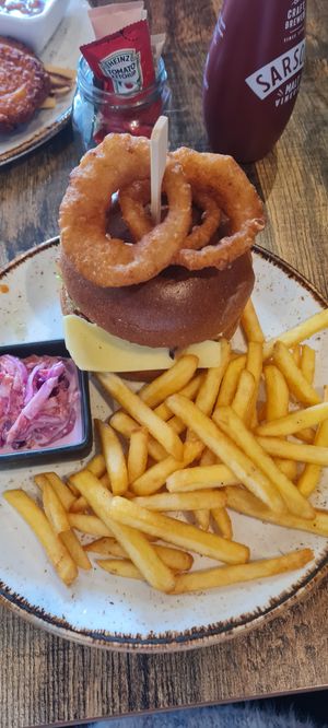 Huggers Signature Burger, fries and Asian slaw 😋. at Huggers in Norwich