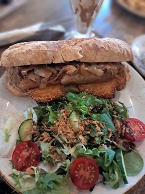 Sausage baguette at Huggers in Norwich