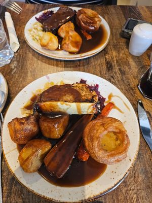 Vegan nut roast & Vegan sausage plait. at Huggers in Norwich