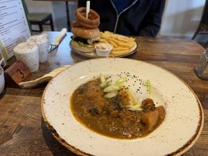 Katsu curry and a burger   at Huggers in Norwich