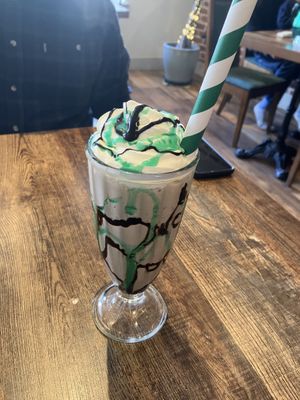 Mint chocolate chip milkshake   at Huggers in Norwich