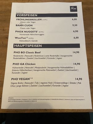 Menu  at Phox in Dusseldorf