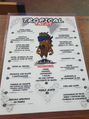 Menu in Spanish and English #Veganuary at Tropical Tacos in Playa Del Carmen