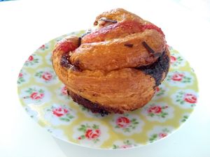 Strawberry and custard bun at Dark Room Chocolate in Norwich