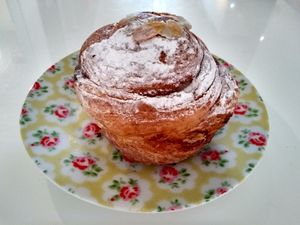 Double almond bun at Dark Room Chocolate in Norwich