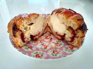 Strawberry and custard bunterior at Dark Room Chocolate in Norwich