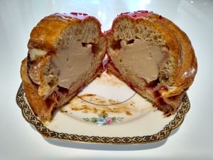 Raspberry and white chocolate bunterior #Veganuary at Dark Room Chocolate in Norwich