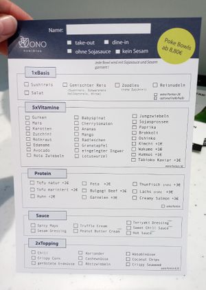 "Make your own bowl" form at ONO Bowl & Tea in Wiener Neustadt