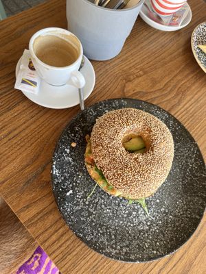 Vegan bagel with avocado and cheese slice   at Ubuntu in Tenerife