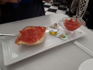 Tomato toast. at Orxateria Santa Catalina in Valencia