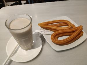 Horchata with churros at Orxateria Santa Catalina in Valencia