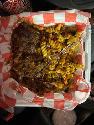 Ox Tail and Rasta Pasta  at Vegan Planet Café in Norfolk