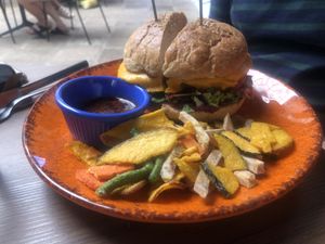 The burger with chips 😀  at B Planet La Laguna in Tenerife