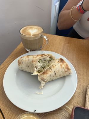 Falafel wrap + vegan capuccino  at SOA RESTAURANT BOULOGNE in Boulogne-billancourt