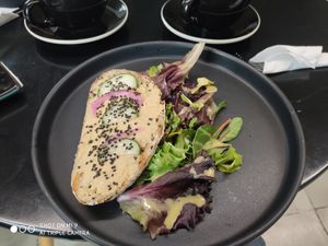 Hummus toast at Black Honey Cafe in Monterrey