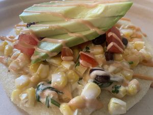 Sweet Corn Arepa  at Thrive Tribe Cafe in Barrington