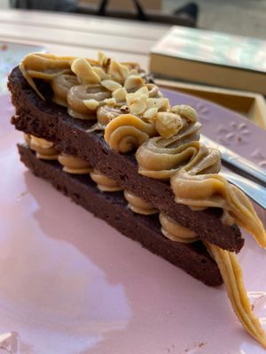 Chocolate and peanut butter cake (very sweet) at Saludê Pastelaria Fit in Lisbon