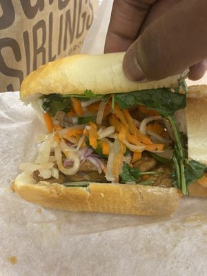 Interior of the tofu banh mi  at Ba Bar Green in Seattle