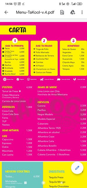 Menú at Ta'Kool in Sevilla