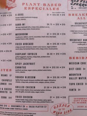 Latest menu. Yummy!! at Tacos Tu Madre - Westwood in Los Angeles