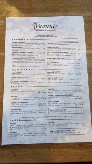 Menu 1 at The Vienna in Nelson