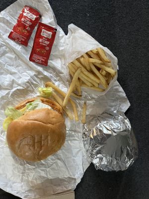 Bogo offer on chick’un burgers with some fries   at Vegan Fried Chick'un in East Vancouver